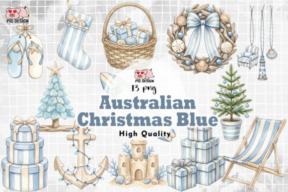 Australian Christmas Blue Elements PNG Illustrations