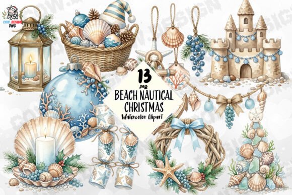 Beach Nautical Christmas PNG Illustrations