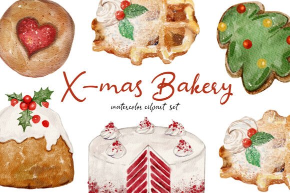 Christmas Bakery Watercolor Clipart Set Illustrations