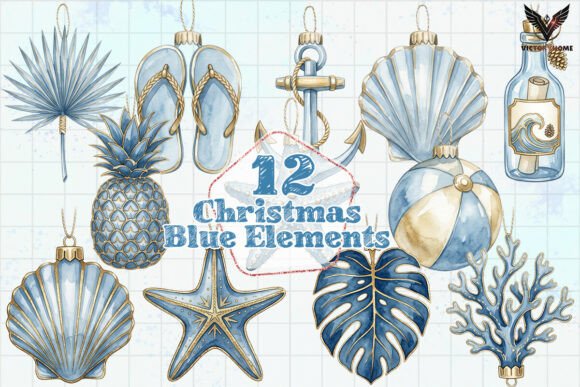 Christmas Blue Elements PNG Illustrations