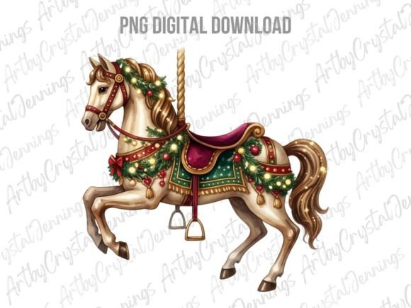 Christmas Carousel Horse PNG & Illustrations