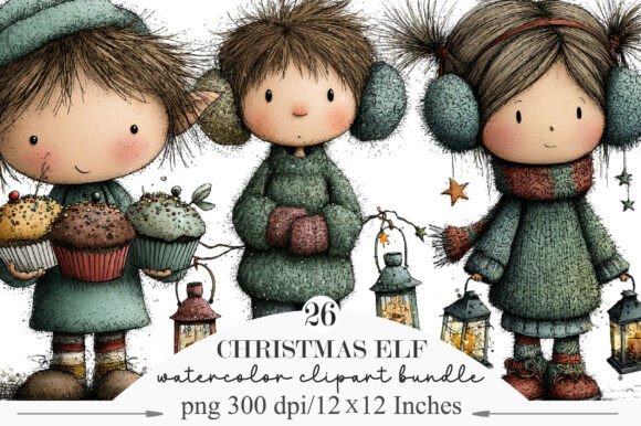 Christmas Elf Whimsical Clipart & Illustrations