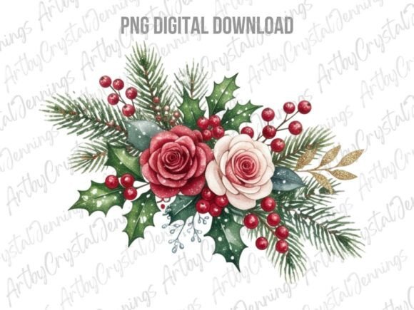 Christmas Floral Rose Clipart PNG & Illustrations