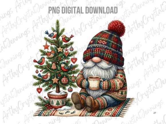 Christmas Holiday Gnome with Tree PNG & Illustrations