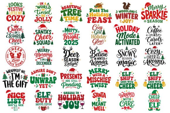 Christmas Holiday Typography SVG Bundle & Illustrations