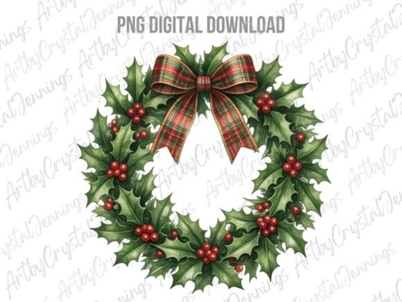 Christmas Holly Wreath Clipart PNG & Illustrations