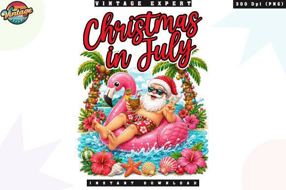 Christmas in July Santa Flamingo Float Illustrations