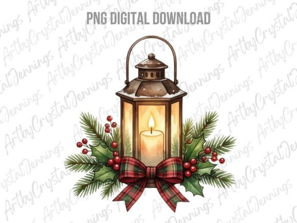 Christmas Lantern Watercolor PNG Illustrations