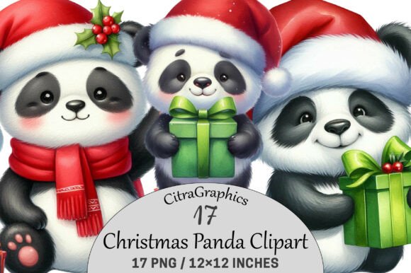 Christmas Panda Sublimation Clipart & Illustrations