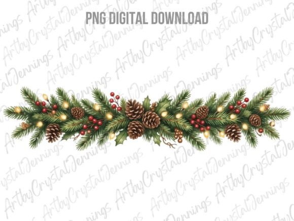 Christmas Pine Garland Clipart PNG & Illustrations