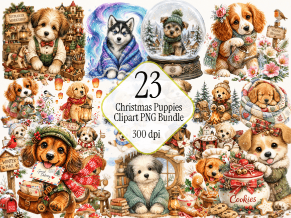 Christmas Puppies Clipart PNG Bundle Review