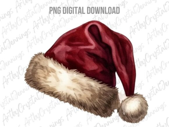 Christmas Watercolor Santa Hat PNG & Illustrations
