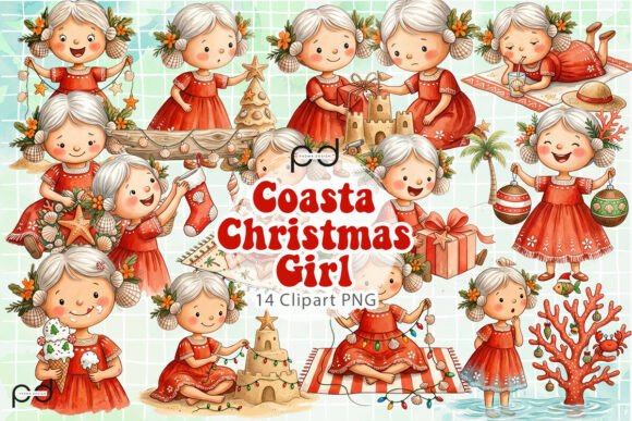 Coastal Christmas Girl Graphics & Illustrations