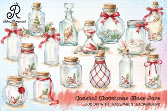 Coastal Christmas Glass Jars Clipart Review