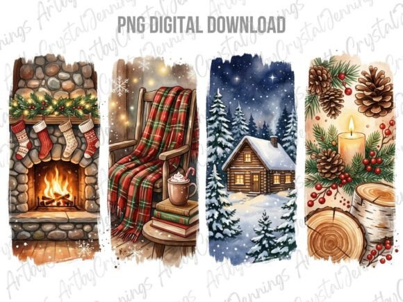Cozy Winter Christmas Brushstroke PNG Illustrations