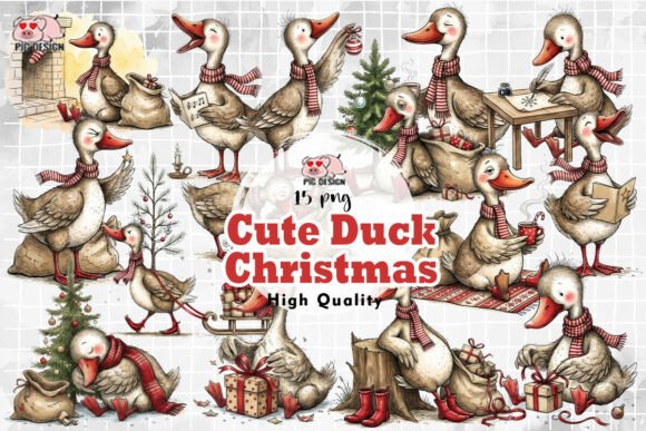 Cute Christmas Duck Clipart PNG Illustrations