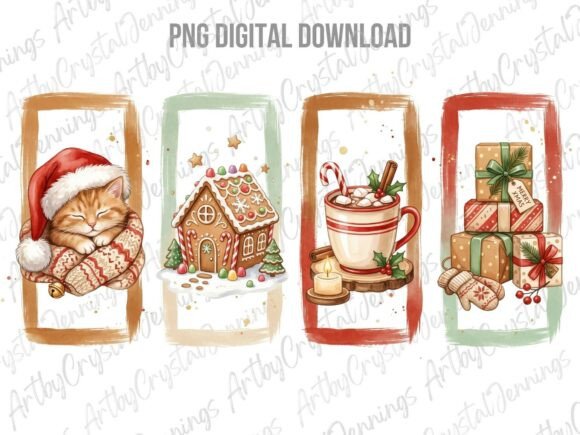 Cute Christmas Holiday Brushstroke PNG Illustrations