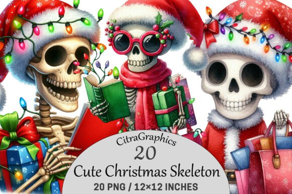 Cute Christmas Skeleton PNG Clipart & Illustrations