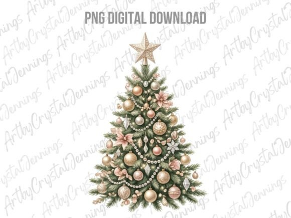 Elegant Blush Gold Christmas Tree PNG Illustrations