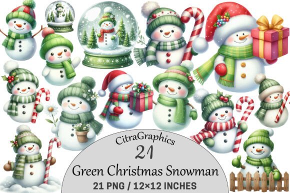 Green Christmas Snowman Clipart PNG Review