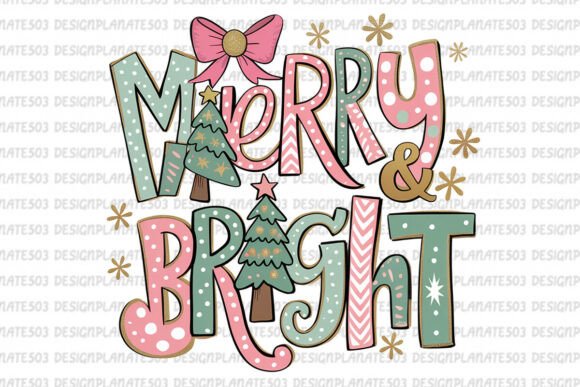 Merry and Bright Christmas Png Illustrations