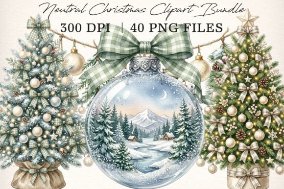 Neutral Christmas Clipart Bundle: Holiday Illustrations