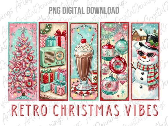 Retro Christmas Vibes Brushstroke PNG Illustrations