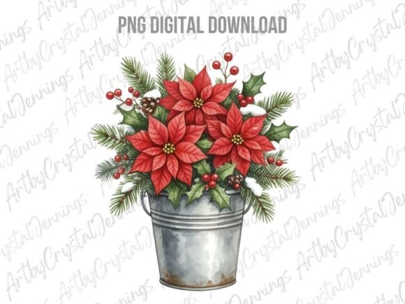 Rustic Poinsettia Christmas Bucket PNG Review