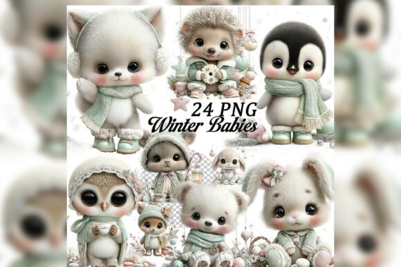 Sweet Winter Babies Christmas Clipart & Illustrations