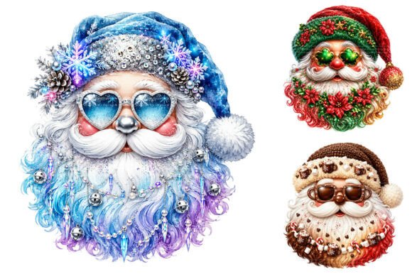 Trendy Christmas Santa Faces PNG Clipart & Illustrations