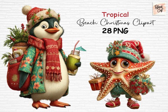 Tropical Beach Christmas Clipart PNG Illustrations