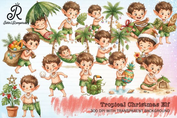 Tropical Christmas Elf Clipart & Illustrations