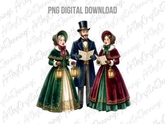 Victorian Christmas Carolers Clipart PNG