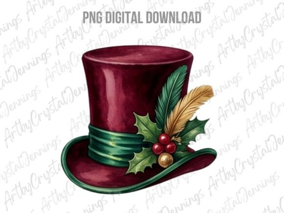 Vintage Christmas Top Hat PNG & Illustrations