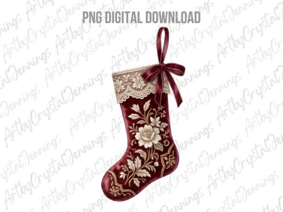 Vintage Floral Christmas Stocking PNG Illustrations