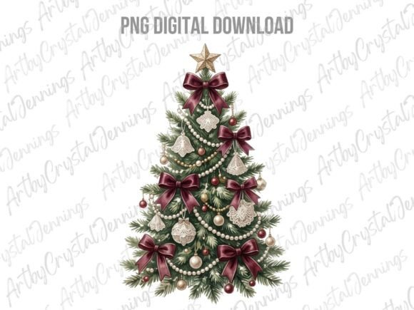 Vintage Holiday Christmas Tree PNG Illustrations