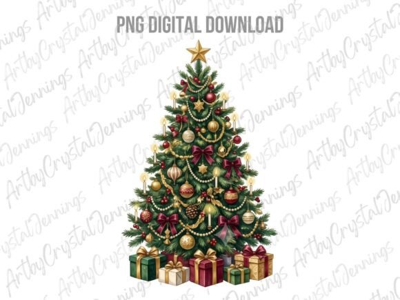 Vintage Watercolor Christmas Tree PNG Illustrations
