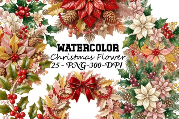 Watercolor Christmas Flower Clipart Bund Illustrations