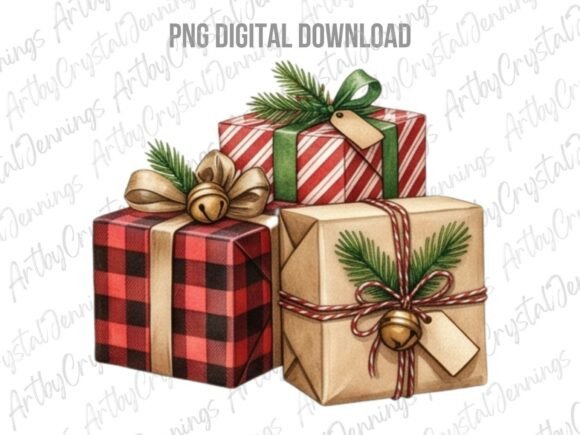 Watercolor Christmas Gifts Clipart PNG Review