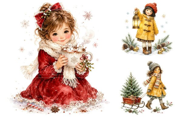 Watercolor Christmas Girls PNG Clipart Review