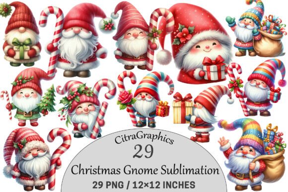 Watercolor Christmas Gnome Sublimation Illustrations