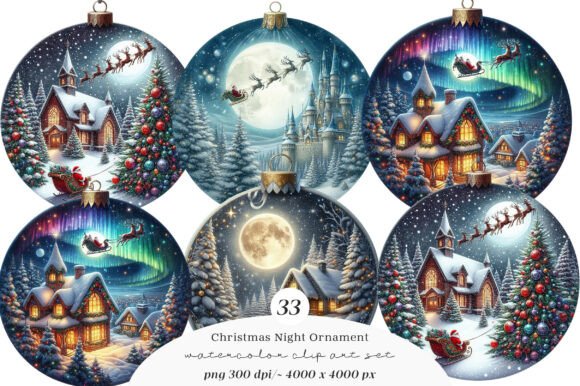 Watercolor Christmas Ornament Illustrations