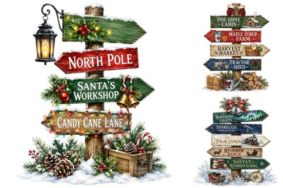 Watercolor Christmas Signpost PNG Bundle Review