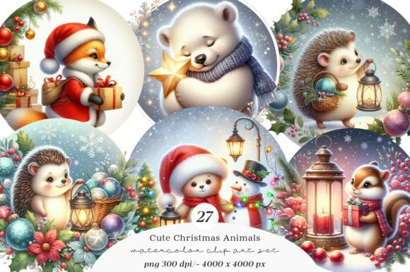 Watercolor Cute Christmas Animals Clipar Review