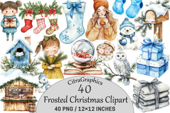 Watercolor Frosted Christmas Clipart & Illustrations