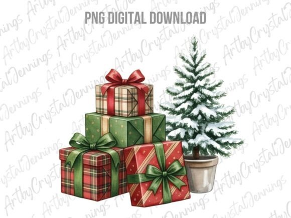 Watercolor Winter Christmas Gifts PNG Illustrations