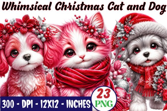Whimsical Christmas Cat and Dog PNG Bund