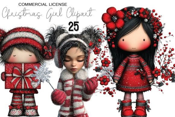 Whimsical Christmas Girl Clipart & Illustrations