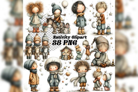 Whimsical Christmas Nativity Clipart & Illustrations