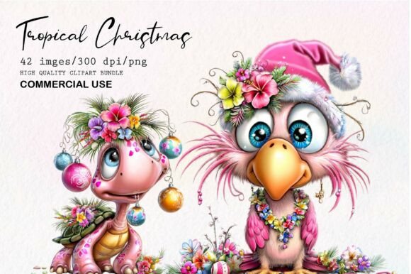 Whimsical Tropical Christmas Clipart & Illustrations